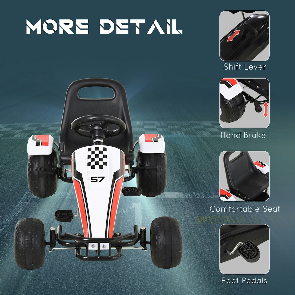 image 1 of HOMCOM Child's Racing-Style Pedal Go Kart w/ Brake Gears Steering Wheel Seat