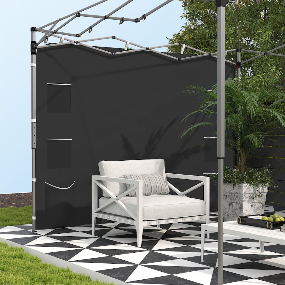 image 1 of Outsunny Gazebo Side Panel, Canopy Sidewall Panel with 4 Mesh Bags and 2 Storage Pockets for 3 x 3 m Straight Leg Pop Up Gazebos, 1 Pack Sidewall Only, Black