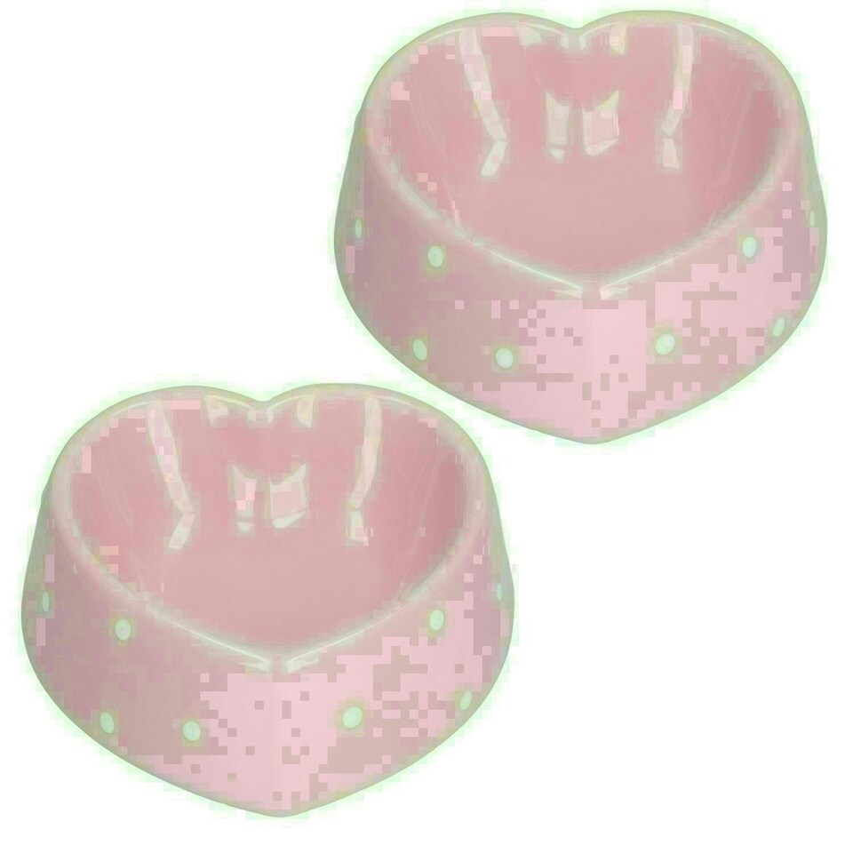 image 1 of Two Pink Heart Dog Small Animals Puppies Kittens Small Dog Bowl 15cm/300ml Pink