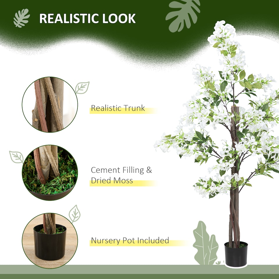 image 1 of HOMCOM Decorative Artificial Plants Honeysuckle Flower Fake Plants with Curved Boots for Home Indoor Decor, 150cm, White