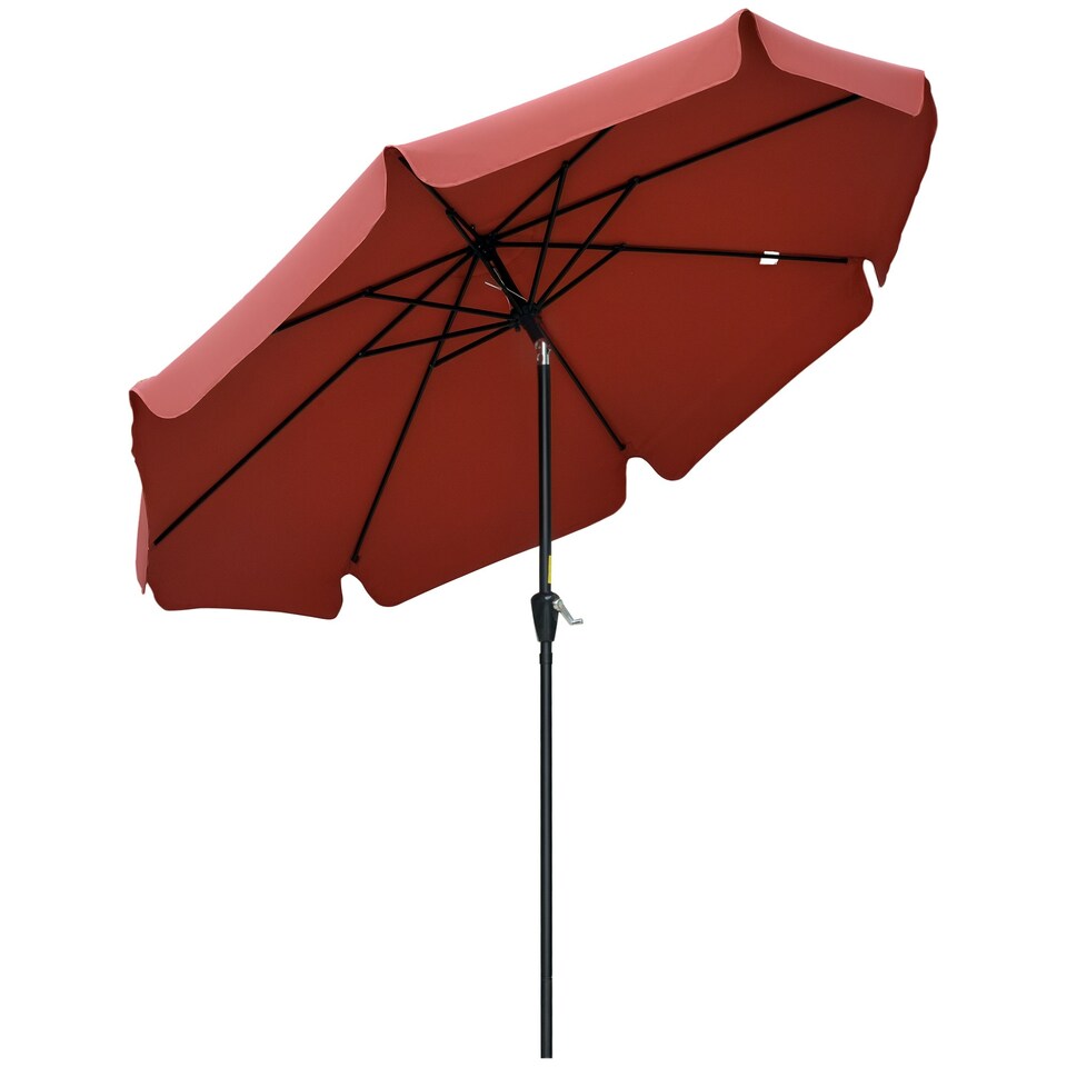 image 1 of Outsunny 2.7m Patio Umbrella Garden Parasol with Crank, Ruffles 8 Ribs Wine Red
