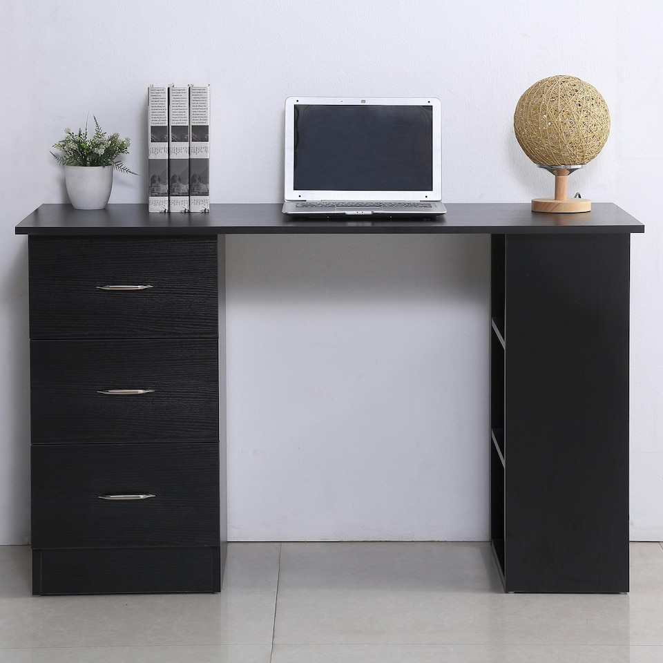 image 1 of HOMCOM 120cm Computer Desk PC Table Workstation w/ 3 Shelf & Drawers Black