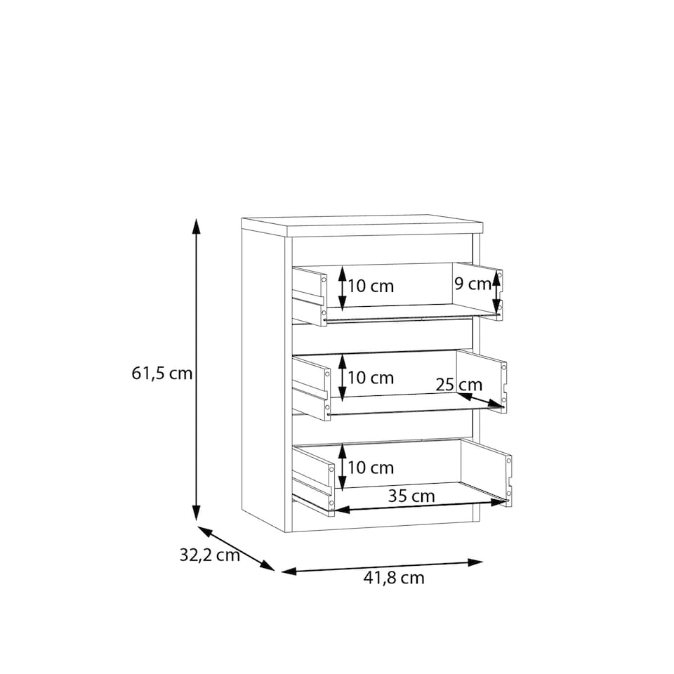 image 1 of Edmore 3 Drawer Bedside Chest in White