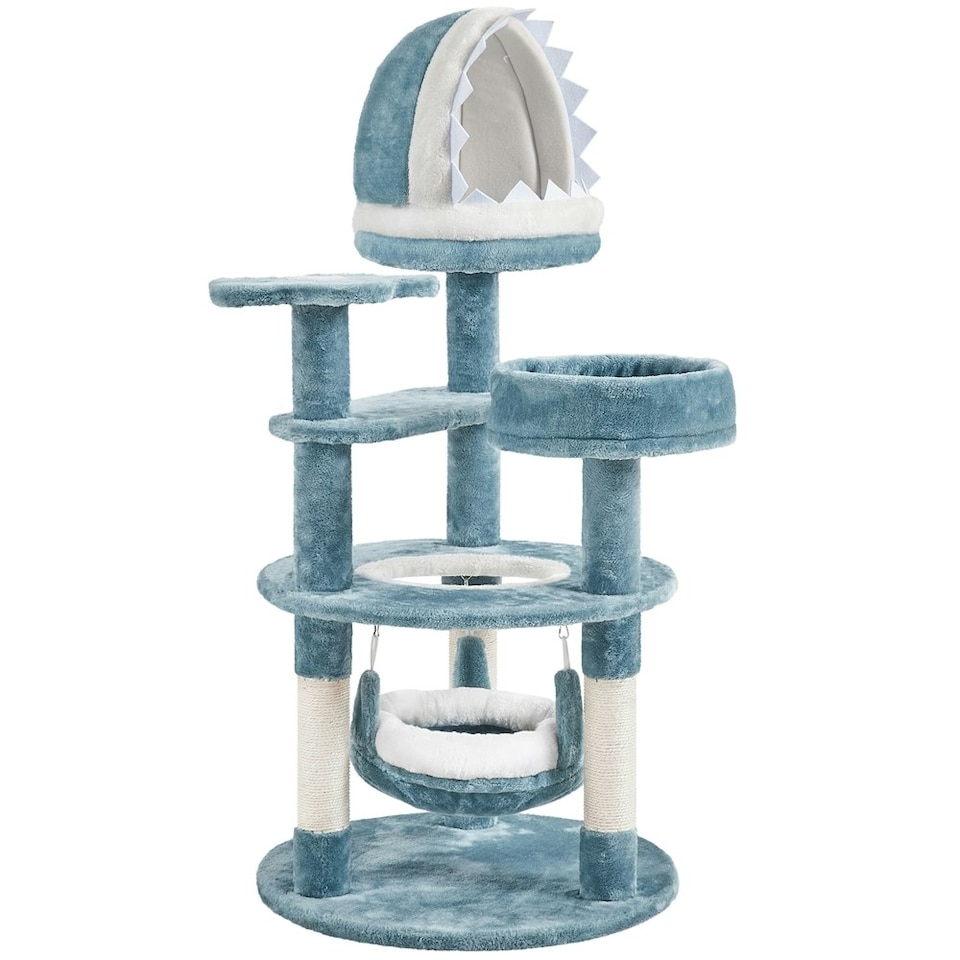 image 1 of Yaheetech 115 cm Ocean-themed Cat Tree Blue/White