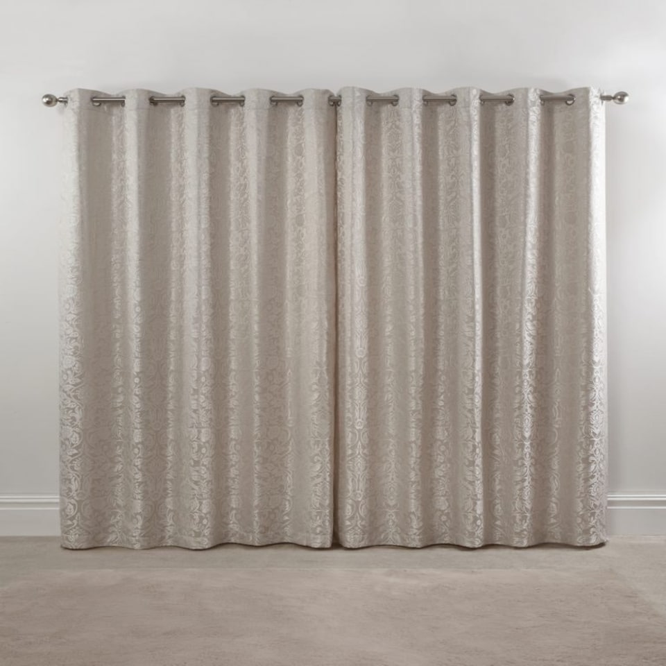 image 1 of Harrow Lined Eyelet Jacquard Curtains 168cm x 137cm Cream | Cream | Cream
