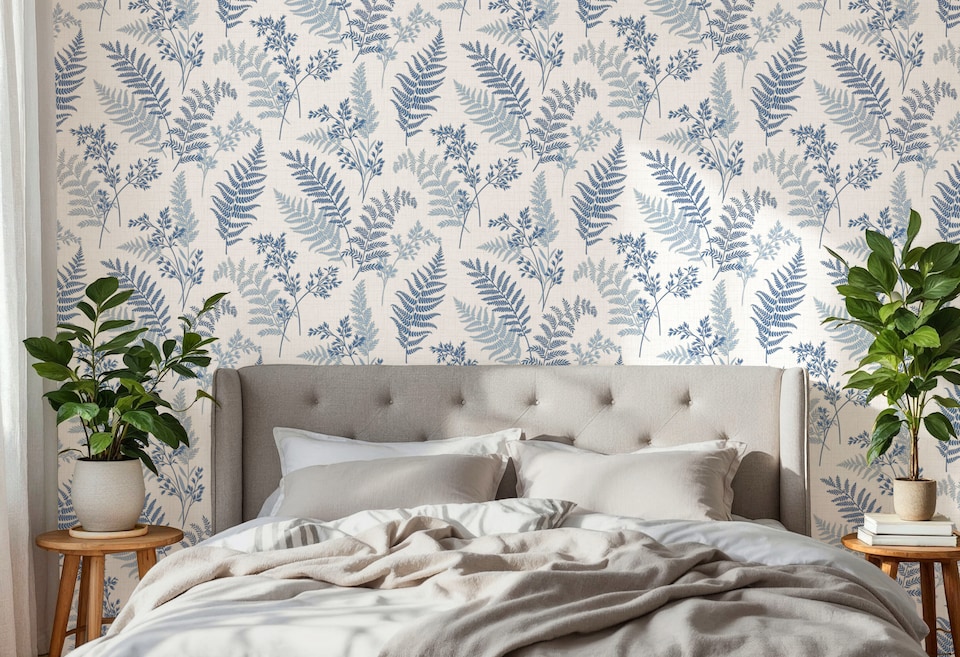 image 1 of Fine Decor FD43767 Fern Blue Wallpaper, Blue