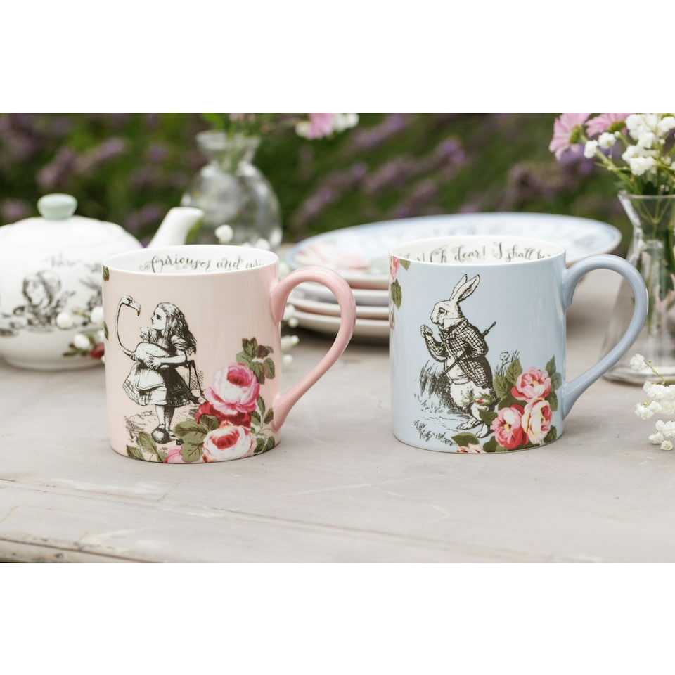 image 1 of Mikasa Alice in Wonderland Mug Set Bone China 380ml Set of 2 | Multi | 2
