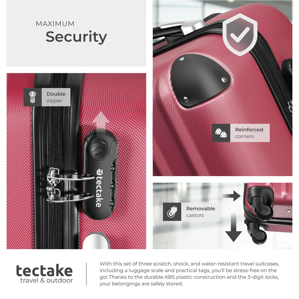 image 1 of Suitcases Set of 3 - scale, luggage tag, lock included, swivel wheels | Red | burgundy | 1