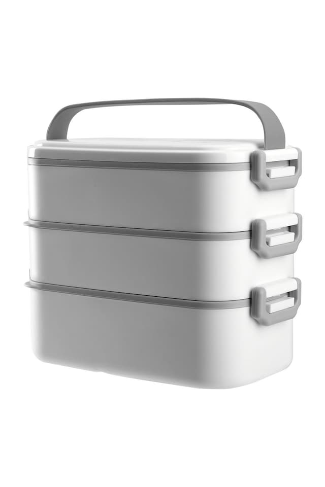 image 1 of Living and Home Stackable Bento Lunch Box with Handle 2 Layer, White, 2700ml | White