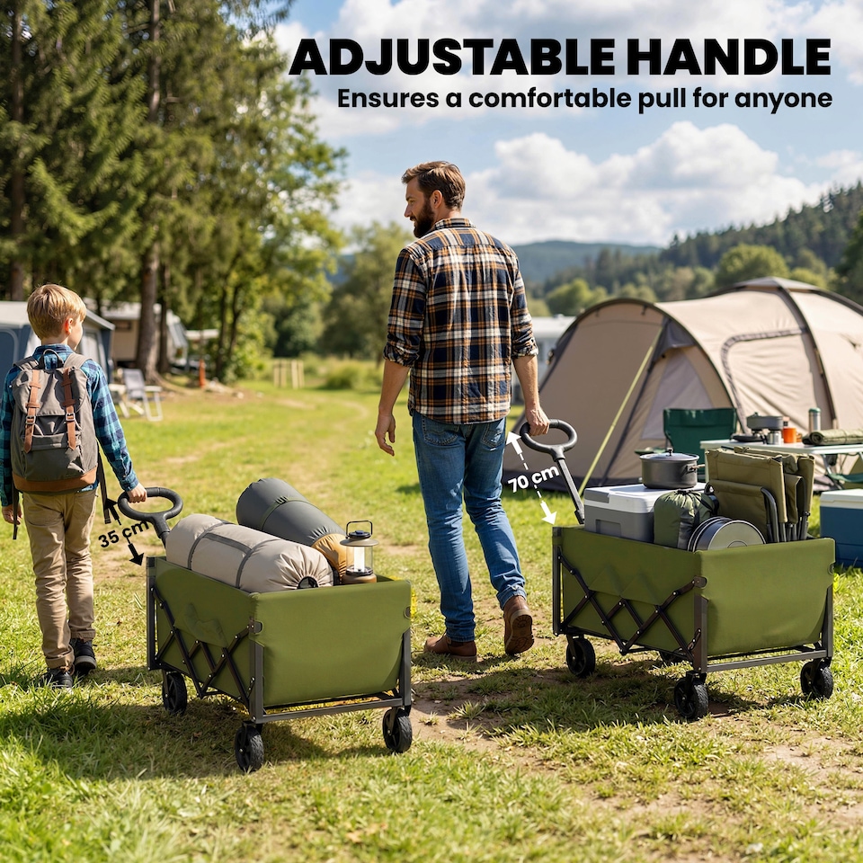 image 1 of Outsunny 60L Festival Trolley on Wheels, Collapsible Wagon Cart | Green | Army Green | 71 x 45 x 86 cm