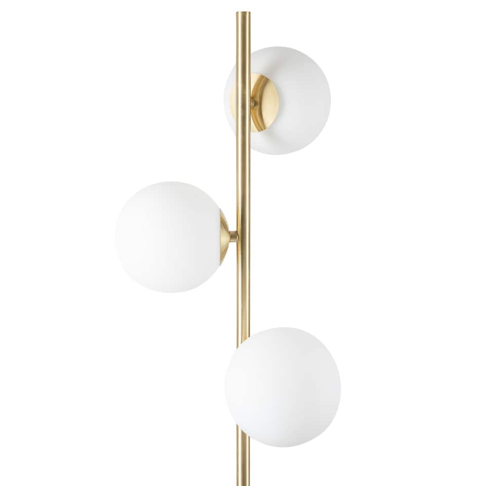 image 1 of Satin Brass Floor Lamp with Opal Globe Shades Bronze