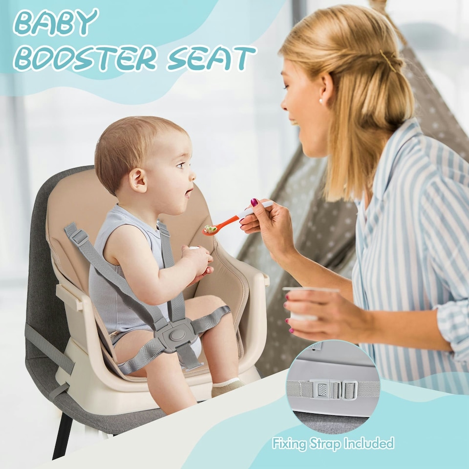 image 1 of COSTWAY 6-in-1 Baby High Chair Convertible Feeding Chair-khaki