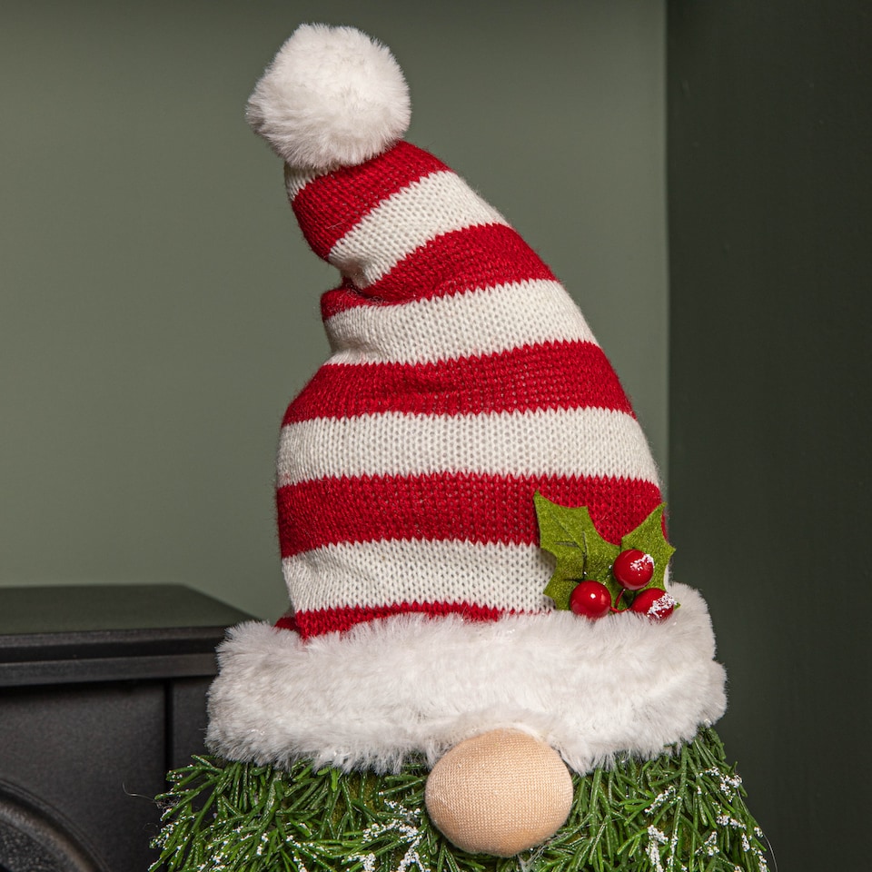 image 1 of 76cm Red and White Christmas Tree Standing Gonk with Striped Hat and Extendable Legs