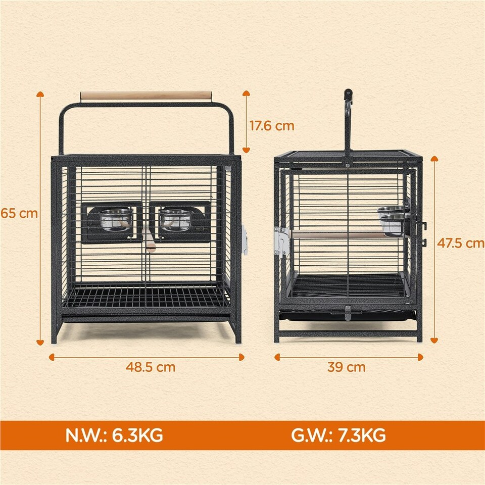 image 1 of Yaheetech 65 cm Tall Wrought Iron Travel Bird Cage Carrier Black