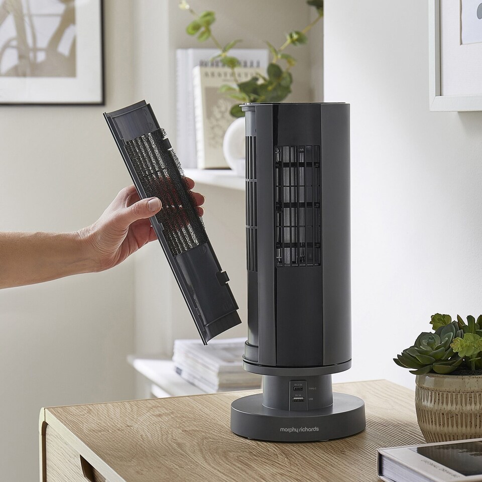 image 1 of Air Flex 14 Tower Fan with Built In Device Charger Grey