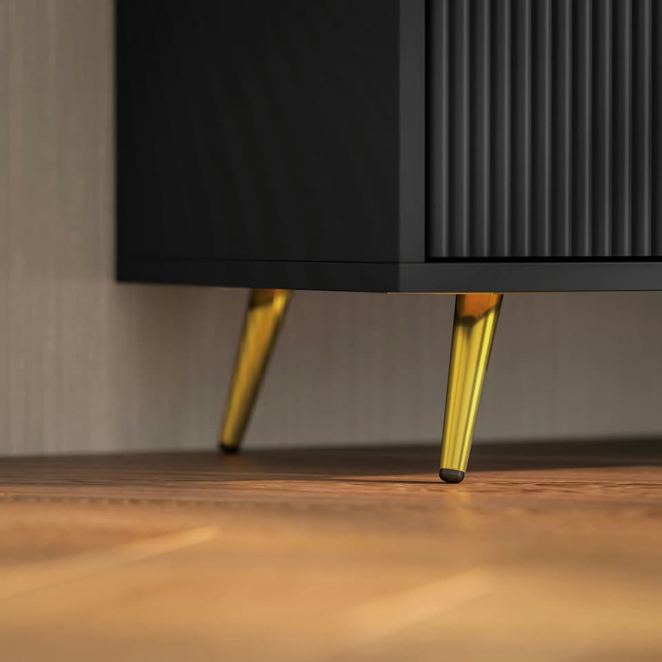 image 1 of HOMCOM Modern TV Stand Cabinet with Storage for Living Room, Black