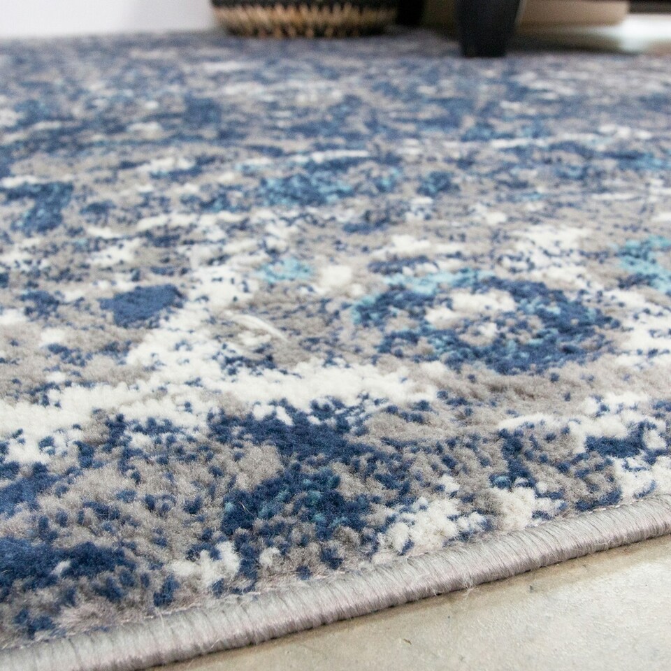 image 1 of KUKOON Navy Blue Grey Floral Traditional Bordered Rug 80cm x 150cm Blue