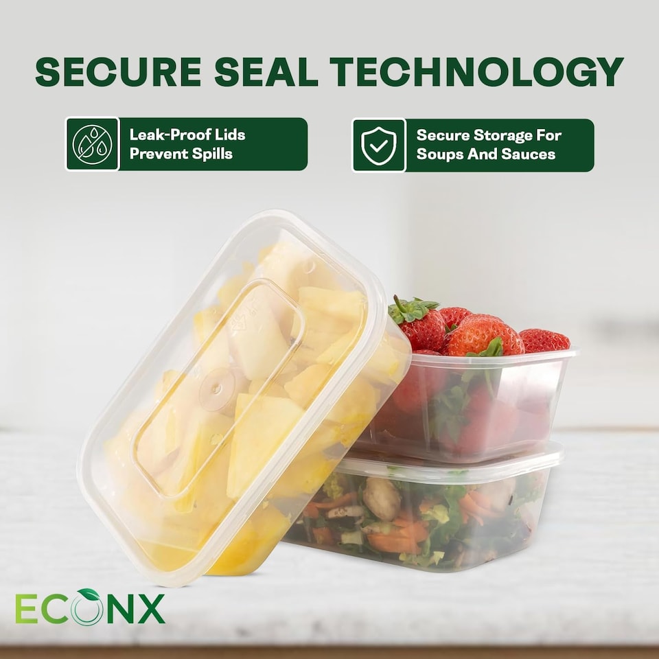 image 1 of ECONX 1000ml Plastic Food Storage Containers With Lids Microwave & Freezer Safe Takeaway Reusable Food Containers x 100pk