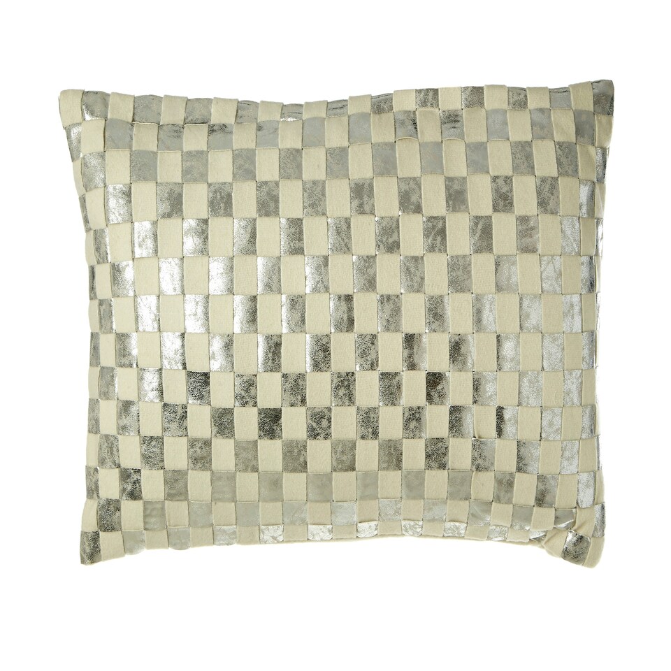 image 1 of Interiors by Premier Rectangular Ivory And Silver Check Cushion Silver