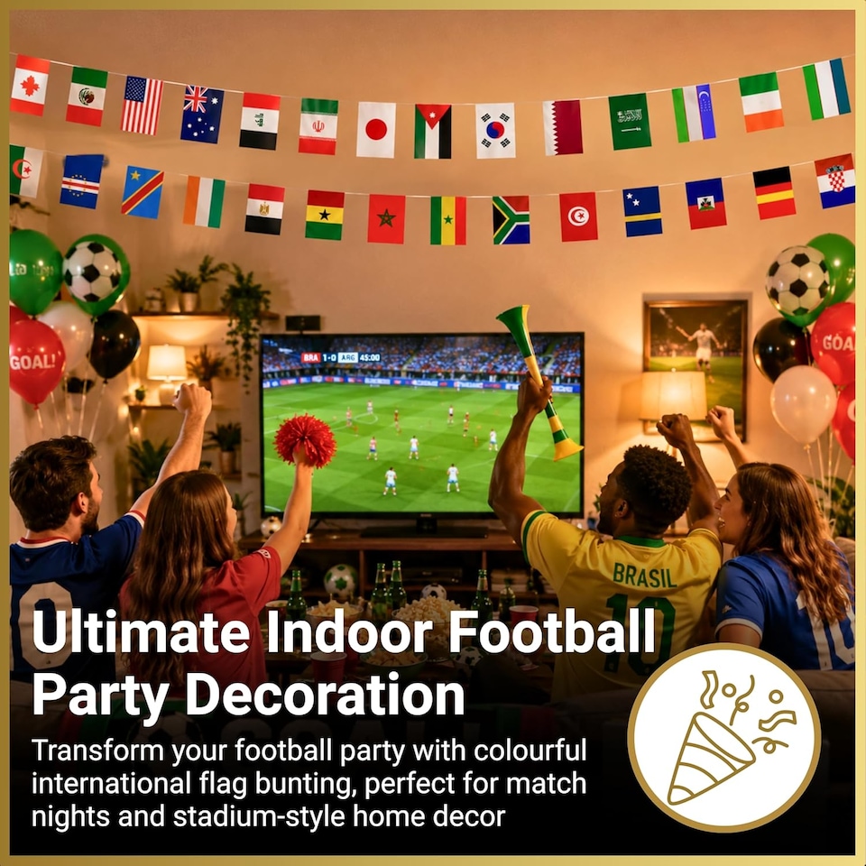 image 1 of 48 Flags Bunting 10m/33ft for World Cup 2026 Football Qualified Countries Double Sided Polyester Banner 14 x 21cm for FIFA Football Party Decorations