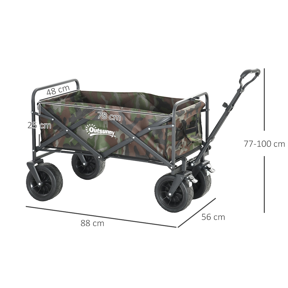 image 1 of Outsunny Foldable Garden Cart, Outdoor Utility Wagon with Carry Bag, Camouflage