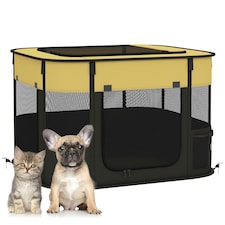 PawHut Portable Dog Pen for Puppies, Rabbits, Kittens, Guinea Pigs - Yellow