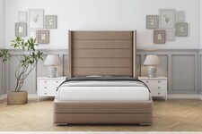 Sloomy Sterling Mink Plush Bed Frame With Mattress With 50"  Upholstered Wingback Headboard 4' Small Double