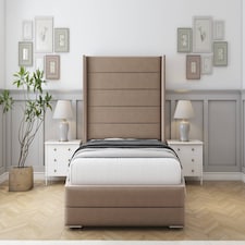 Sloomy Sterling Mink Plush Bed Frame With Mattress With 50"  Upholstered Wingback Headboard 4' Small Double