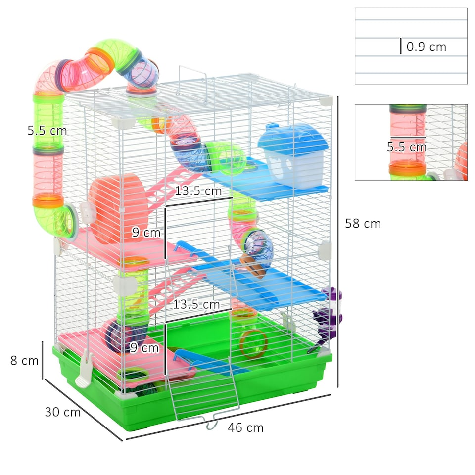 image 1 of Pawhut 5 Tier Hamster Cage Carrier Habitat w/ Exercise Wheels, Green