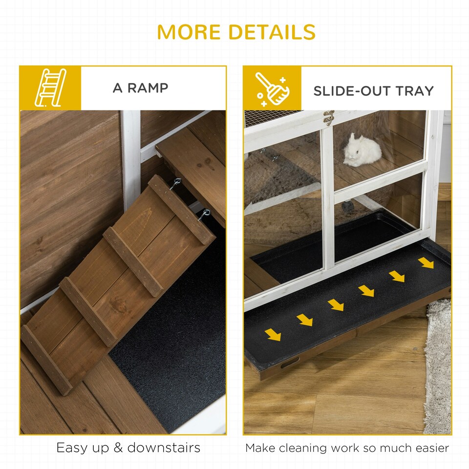 image 1 of PawHut Wood Rabbit Hutch Bunny Cage Pet House Indoor W/ Tray Ramp, Brown