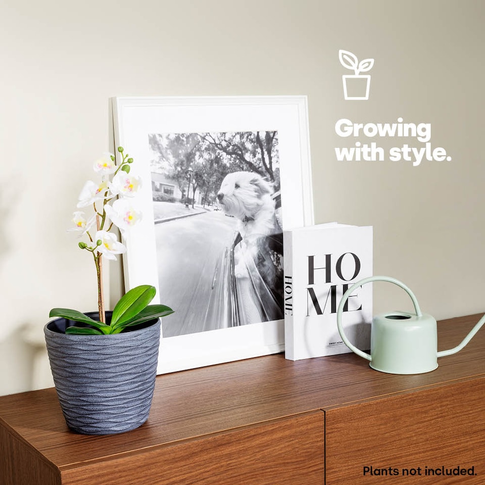 image 1 of Plastic Plant Pot with Wave Design 18cm Grey - Set of 2