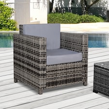 Outsunny Single Seater Rattan Chair, PE Wicker Garden Armchair with 10 cm Thickened Cushion, All-Weather Rattan Garden Chair with Armrests, Grey | Grey | Grey | One Size