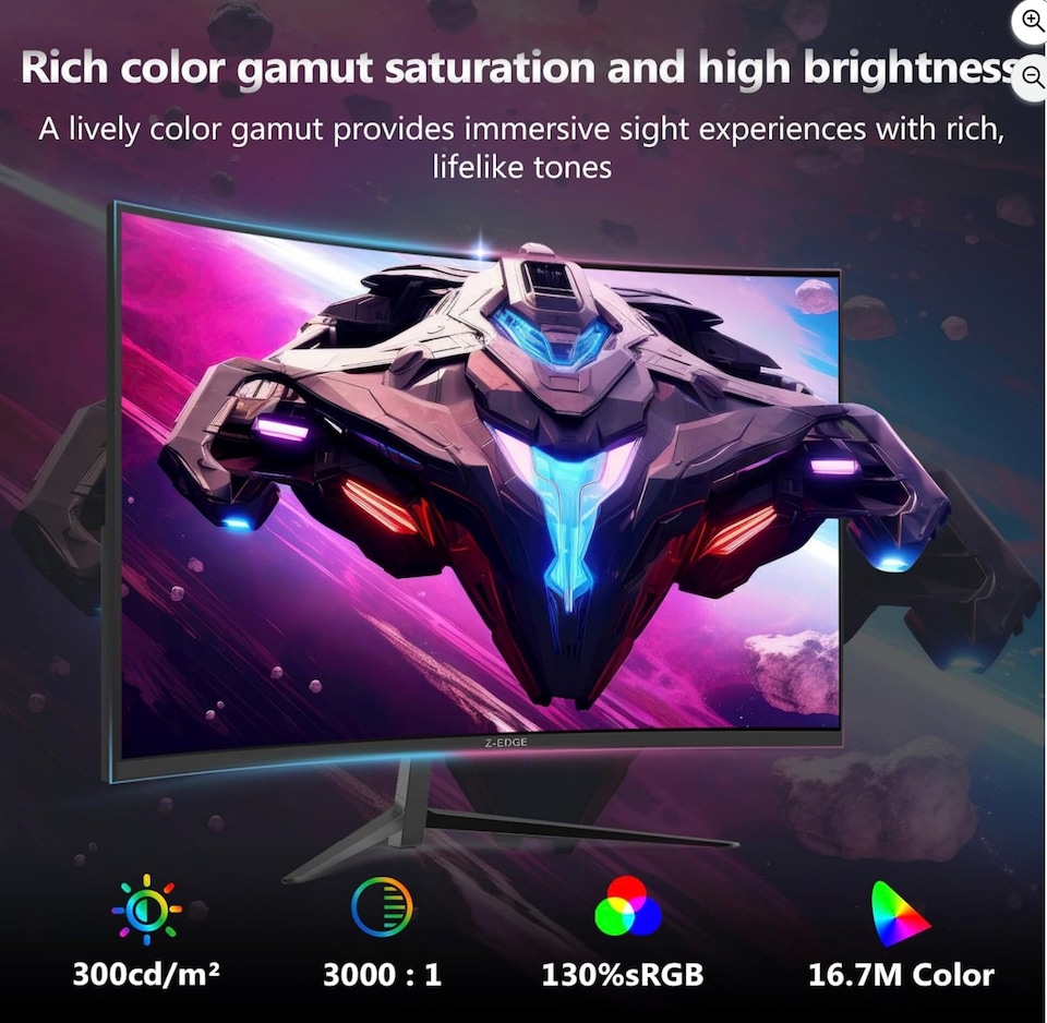image 1 of Z-Edge 24 Inch Curved Gaming Monitor 200Hz 1ms MPRT, 16:9 Full HD 1080P LED Monitor, VA Panel,  FreeSync, HDMI & DisplayPort - Black | Black | 1