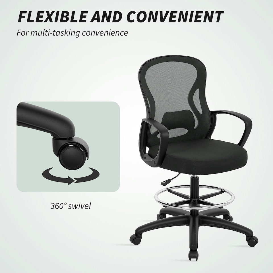 image 1 of Vinsetto Mesh Office Chair with Lumbar Support, Adjustable Height, Black | Black | One Size