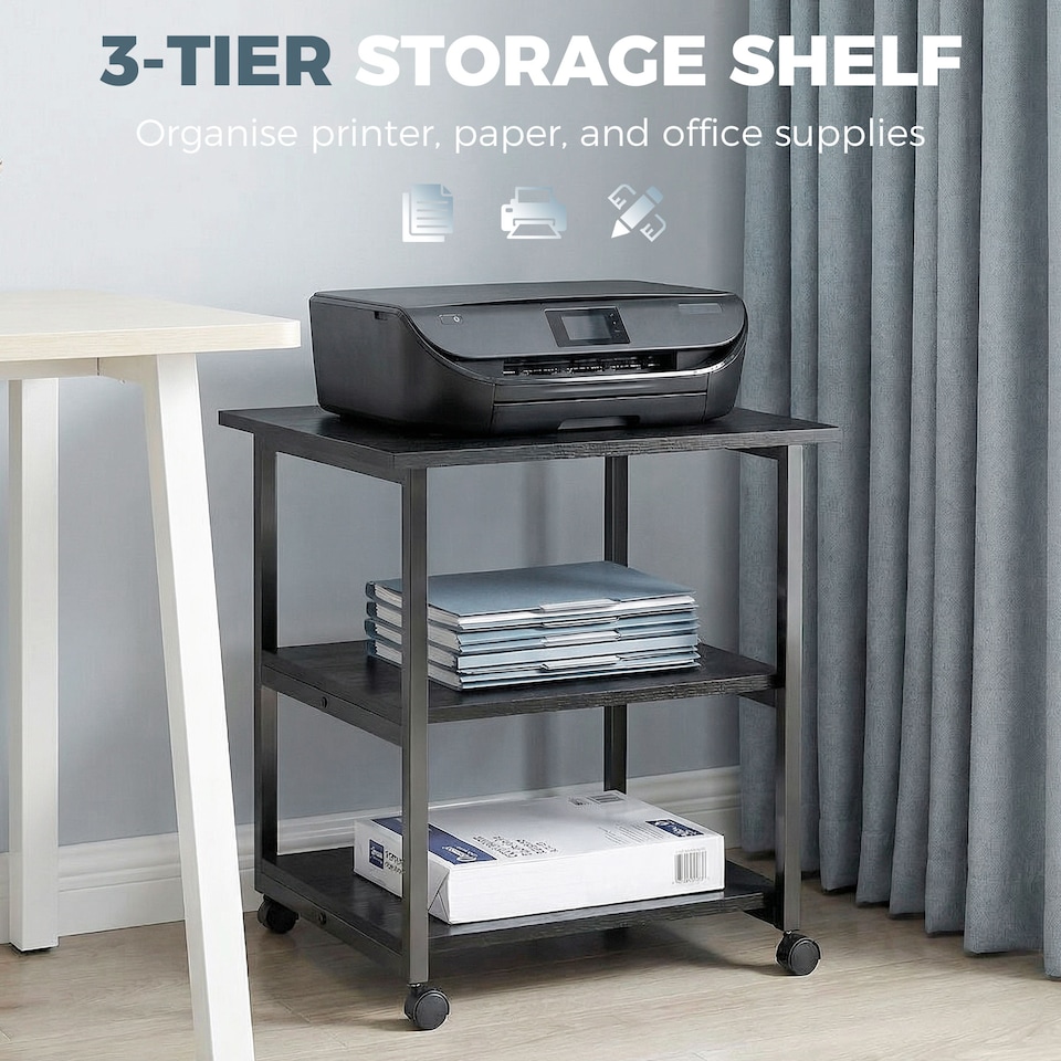 image 1 of HOMCOM Mobile Printer Stand with Storage Printer Table for Home Office Black