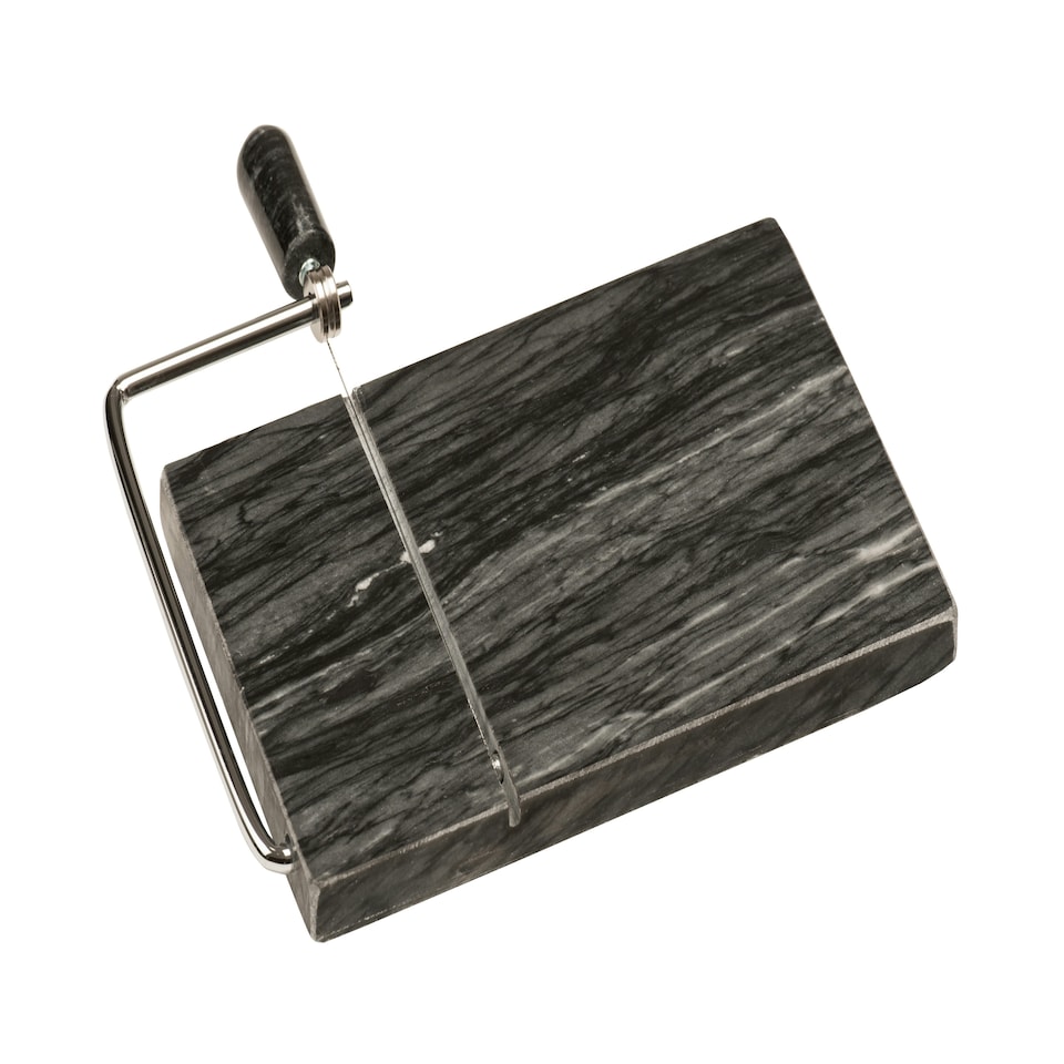 image 1 of Interiors by Premier Black Marble Cheeseboard with Slicer, Natural Marble Cheese Board with Built-In Stainless Steel Wire Cutter