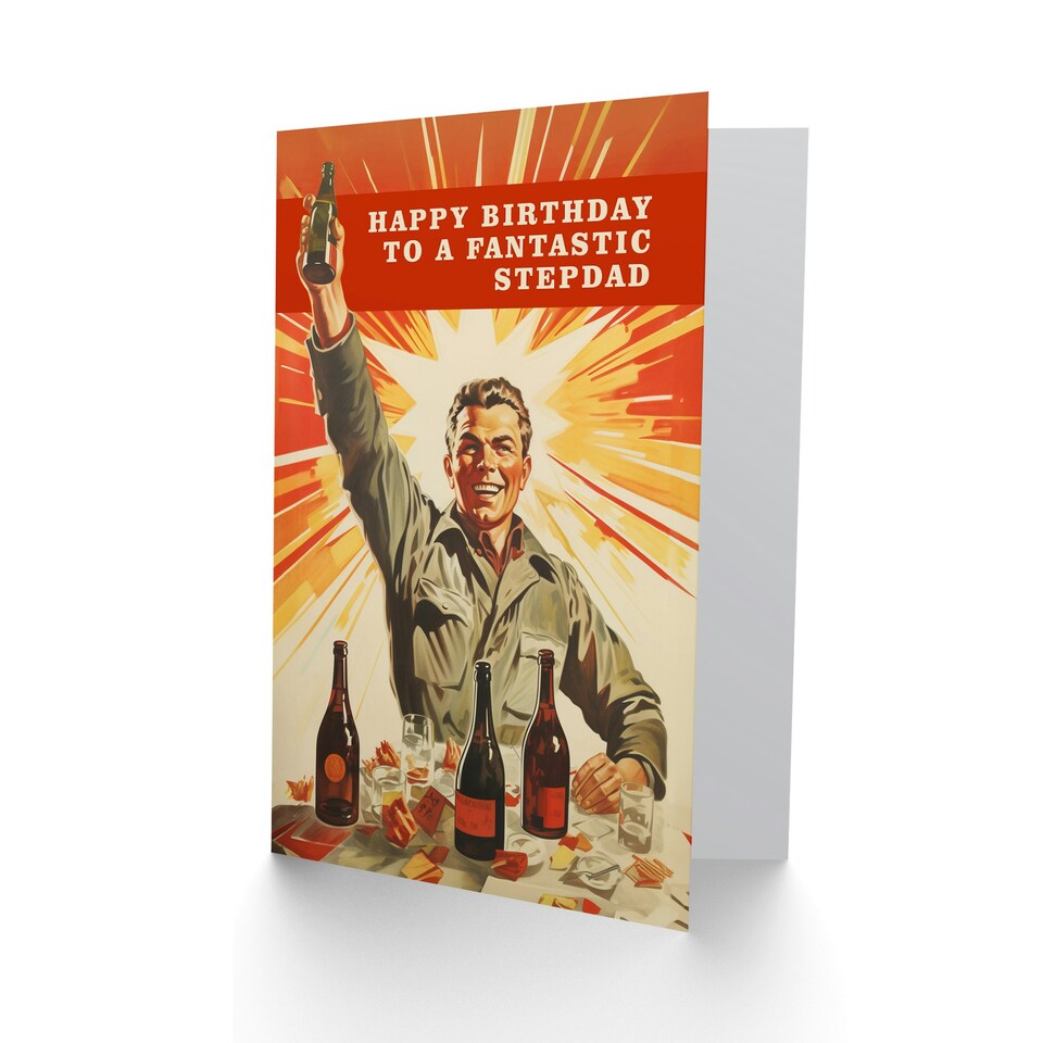 image 1 of Fantastic Retro 1950S Style Beer Wine Lover Stepdad Birthday Card