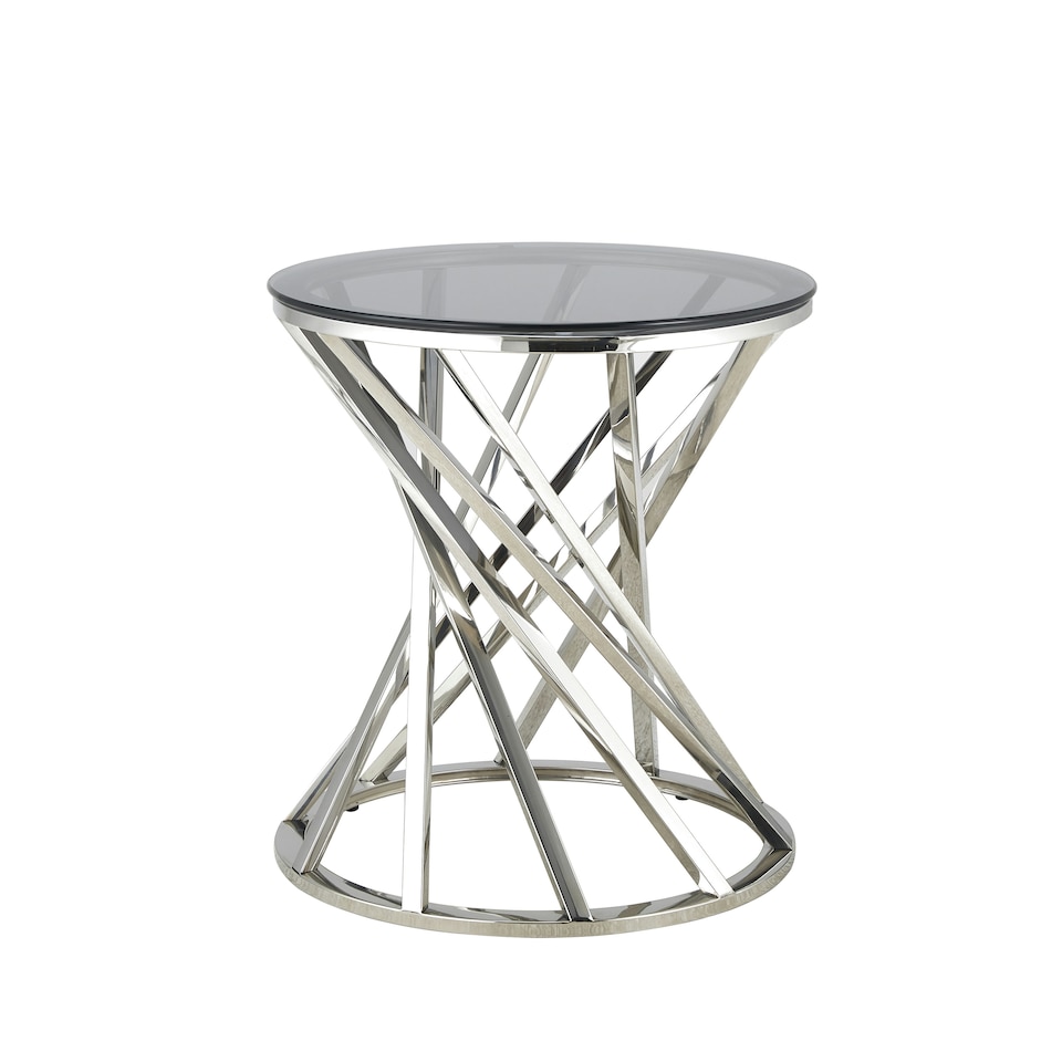 image 1 of Round Metal Lamp Or Side Table With Tinted Glass Tempered Top In Silver