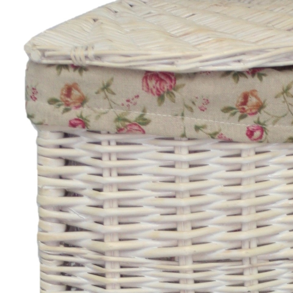 image 1 of Small Corner White Wash Laundry Basket with a Garden Rose Lining Multi | Garden Rose