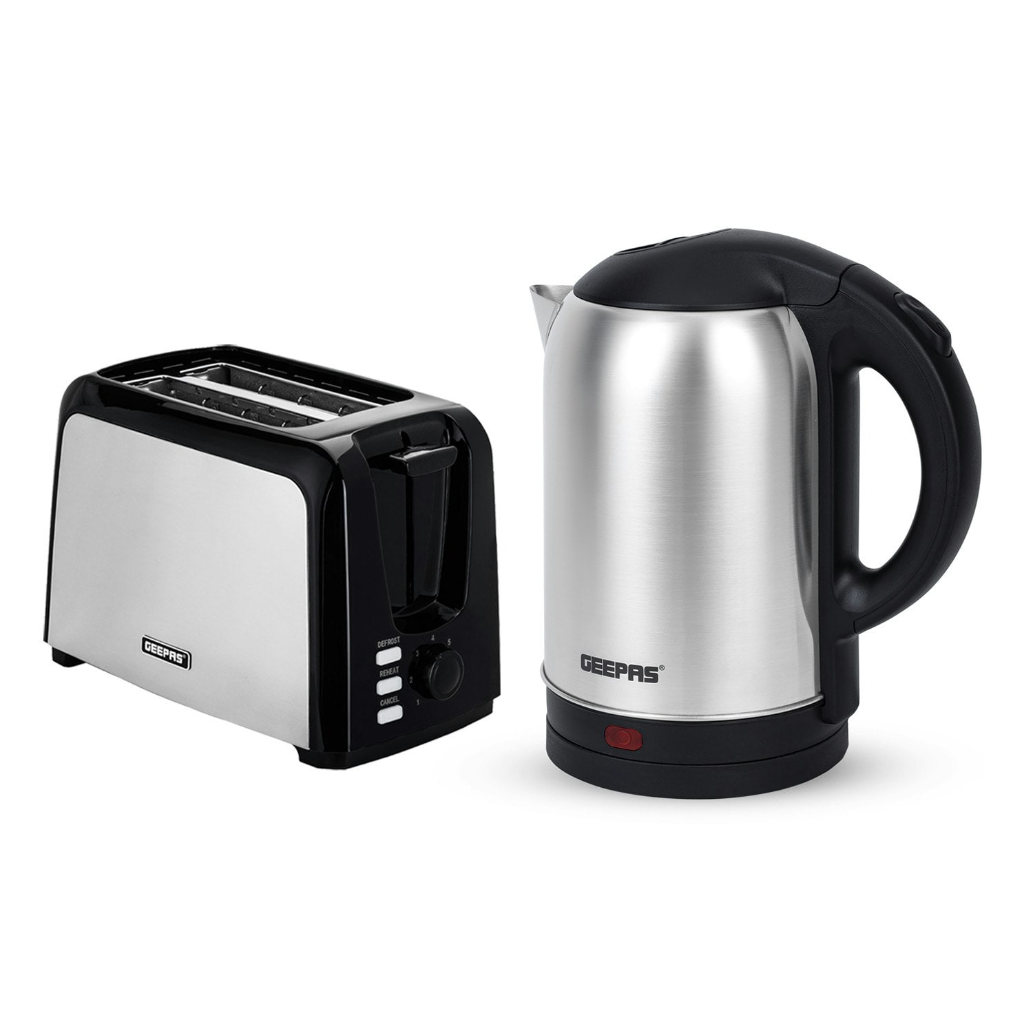 GEEPAS 2 Slice Bread Toaster & 1.8L Electric Kettle Kitchen Combo Set | Silver