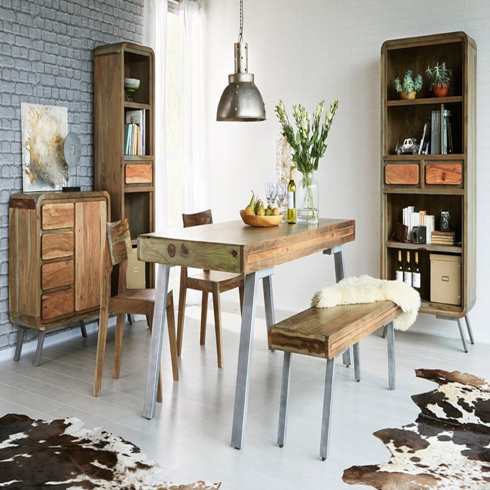 image 1 of Aaron Wood and Metal Wide Bookcase Brown