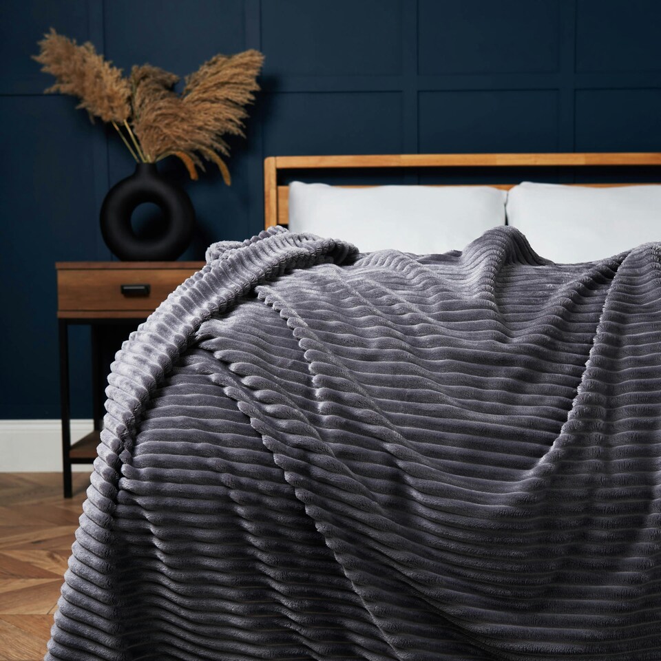 image 1 of BHS Luxury Ribbon Velvet Throw | Grey | Grey | 1