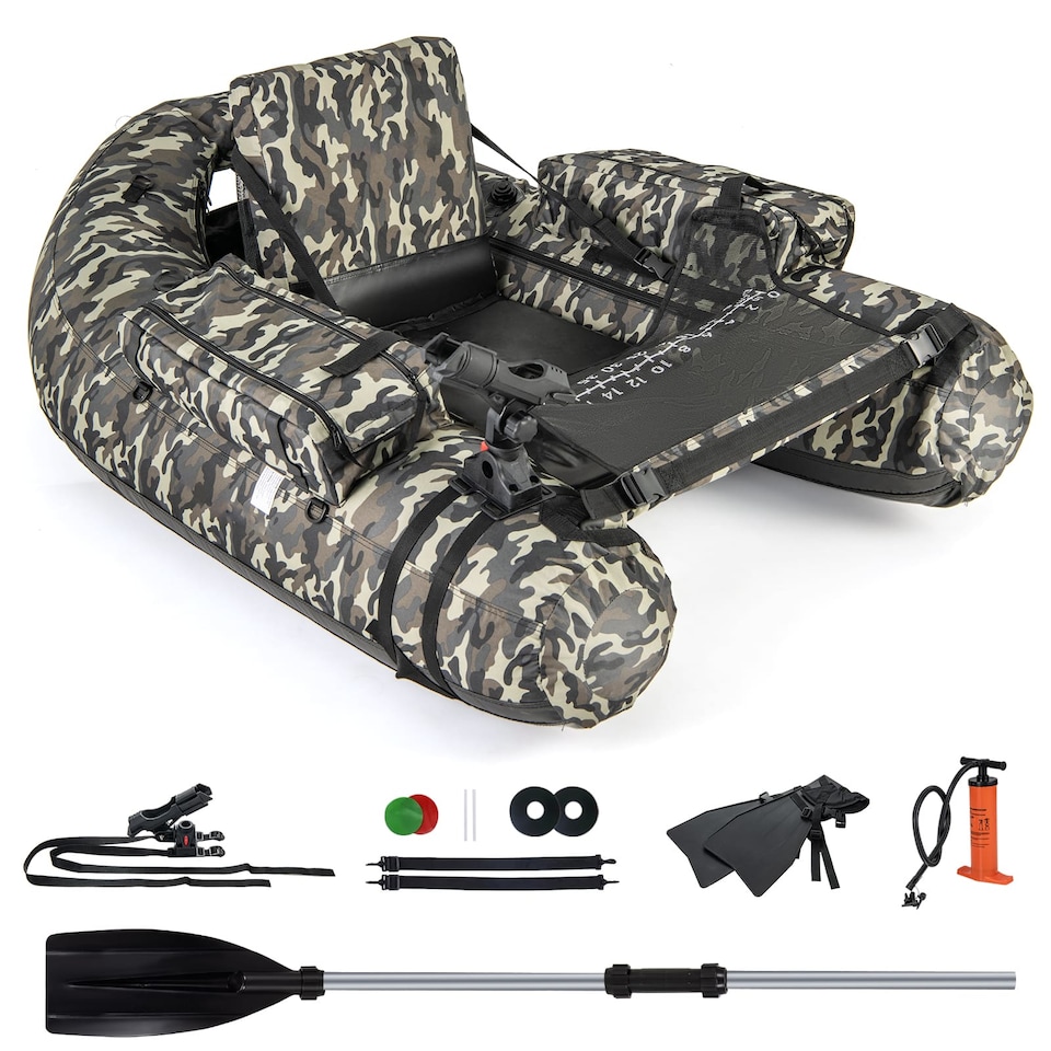 image 1 of COSTWAY Fishing Float Tube V-Shaped Inflatable Float Tube-Camouflage