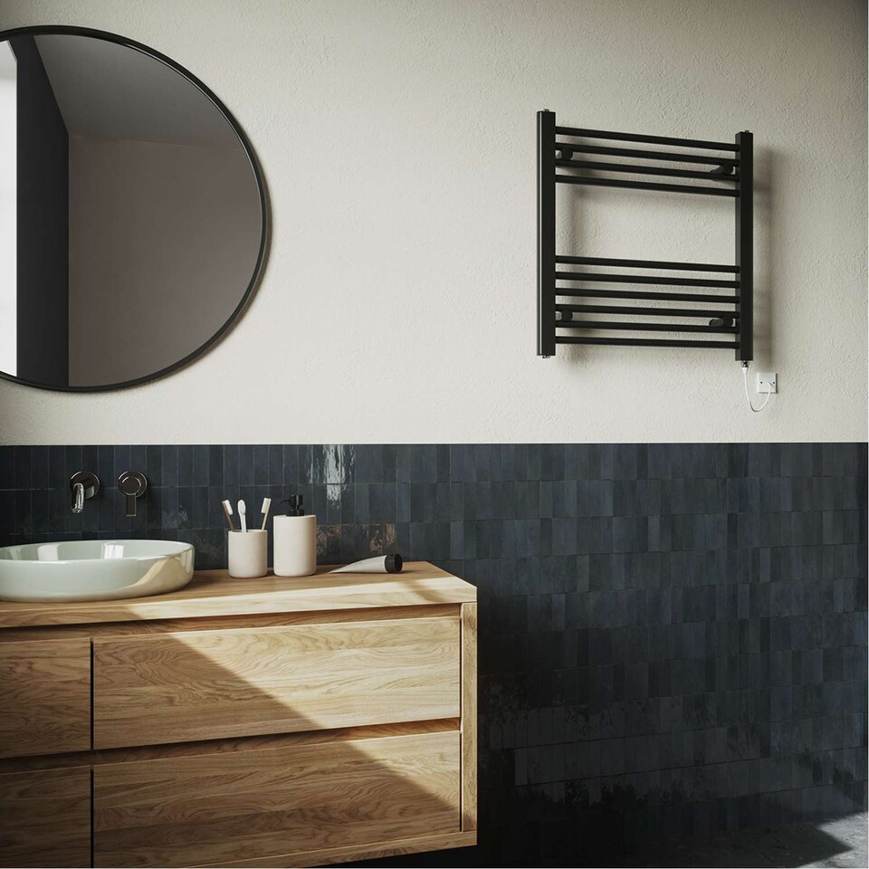 image 1 of Zennor - Black Electric Towel Rail H600mm x W600mm Straight 200w Standard