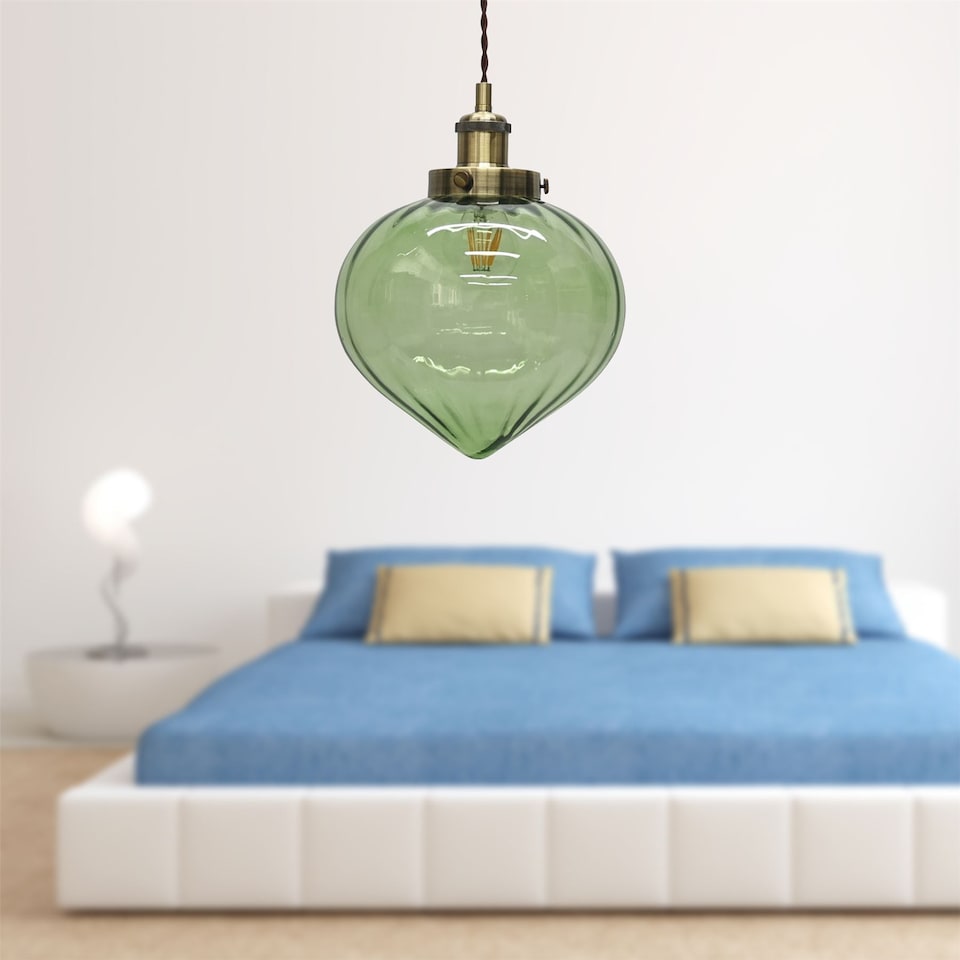 image 1 of Layla - Green Glass Easy Fit Pendant Shade with Antique Brass Detail