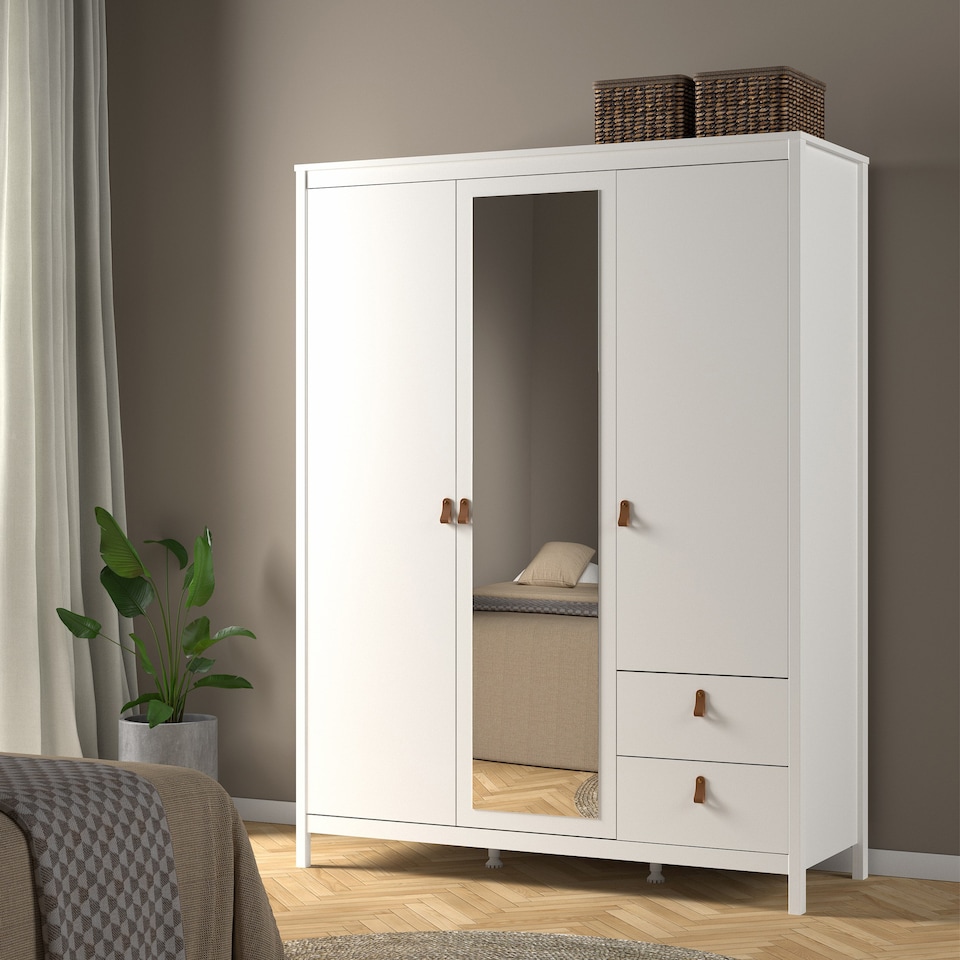 image 1 of Barcelona Wardrobe with 2 Doors 1 Mirror Door 2 Drawers in White