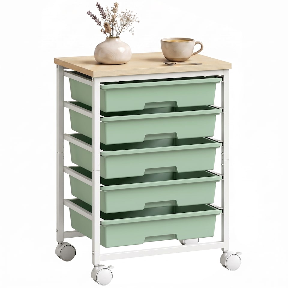 image 1 of HOMCOM 6-Tier Storage Trolley on Wheels with 5 Pull-Out Drawers