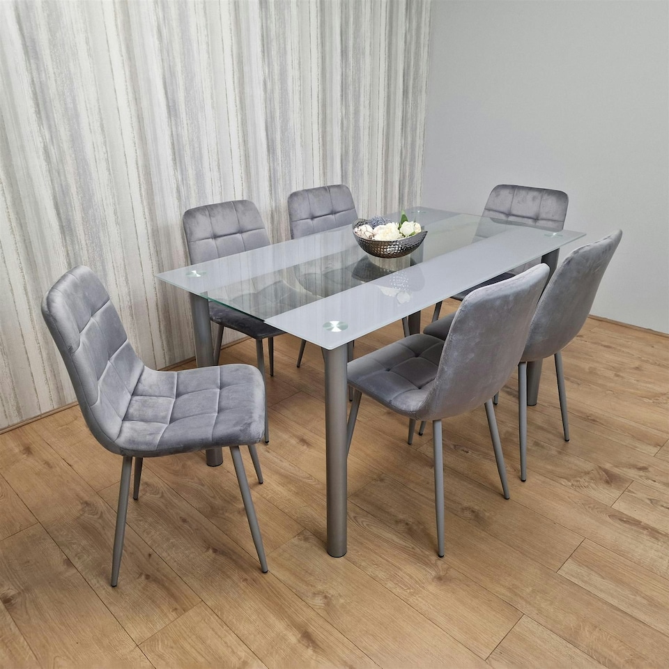 image 1 of Dining Table Set with 6 Chairs Dining Room, and Kitchen table set of 6 Clear