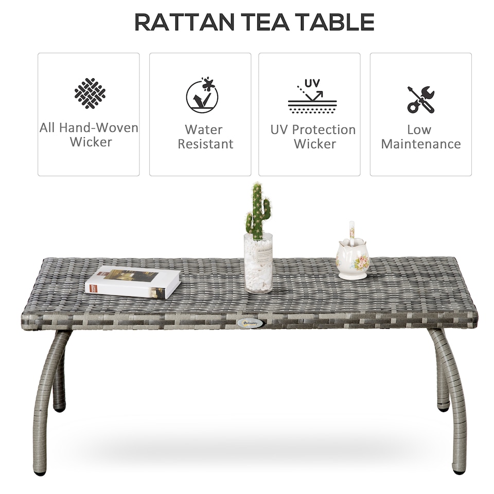 image 1 of Outsunny 90 cm Rattan Garden Coffee Table Wicker Outdoor Table Furniture