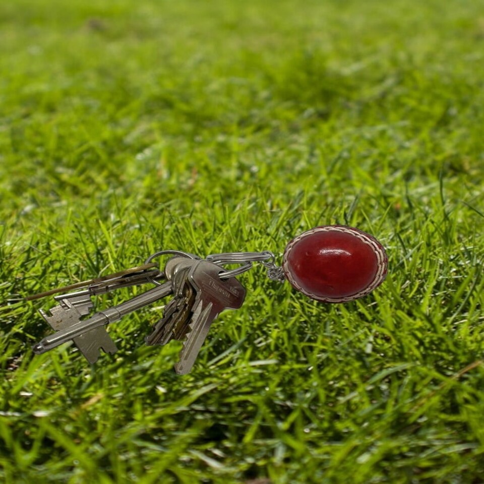 image 1 of CRICKET-GIFTS - Mini Cricket Ball Keyring | Real Leather | 4cm Diameter | Cricket Themed for Men | Handmade in UK | Ideal for Cricket Fans, Red, Leather Red